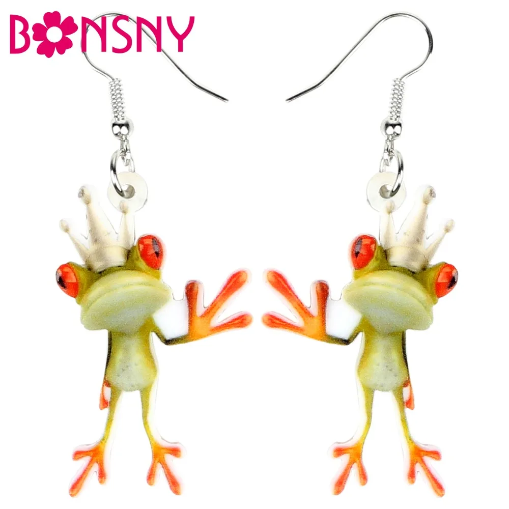 

Bonsny Acrylic Anime Prince Crown Frog Earrings Drop Dangle Big Long Cute Animal Jewelry For Women Girls Teens Gift Wholesale