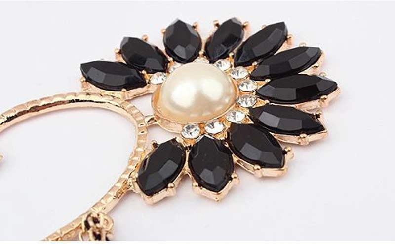 2016 модные Хрустальные черные подсолнухи цепи кисточкой Золотые уши манжеты для