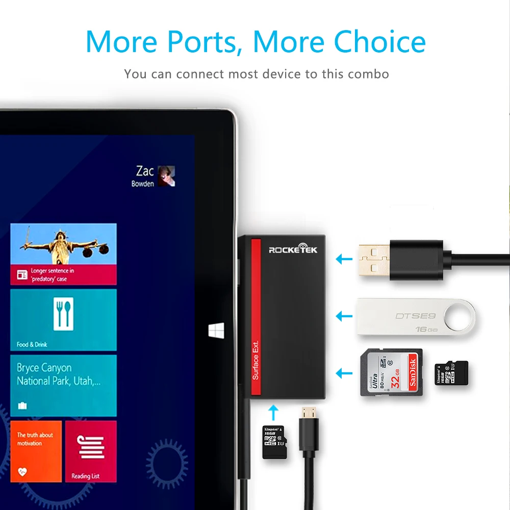 Игровая мышь Rocketek usb 3,0 мульти концентратор usb 5 в 1 устройство чтения карт памяти Адаптер для SD/TF micro SD Microfoft Surface Pro 3/4/5/6 ноутбук компьютер