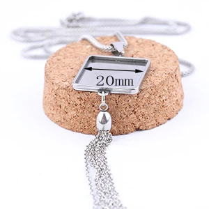 fit 20mm square 5 шт. из нержавеющей стали пустые Кабошон Настройки 18x25 мм овальная квадратная основа Подвески diy 80 см цепочка ожерелье ободок лотки с кисточкой - Цвет: fit 20mm square