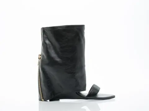black leather Новинка года; летние женские сапоги на танкетке с открытым носком; женские ботильоны с отворотами; пикантные женские сапоги-гладиаторы на молнии сзади; вечерние сапоги - Цвет: black leather