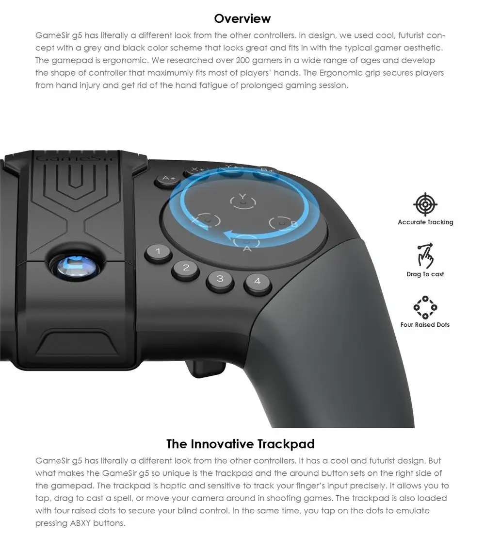 GameSir G5 Bluetooth 5,0 геймпад pubg мобильный контроллер беспроводной трекпад тачпад с кронштейном джойстик для Android fortnite