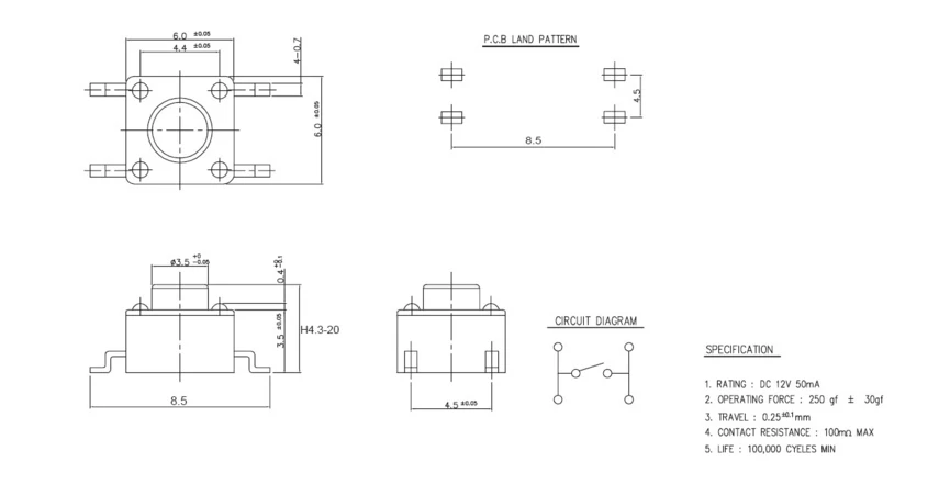 100 шт. SMD Такт кнопочный переключатель 6X6X11 мм микро 6*6*11 мм| |
