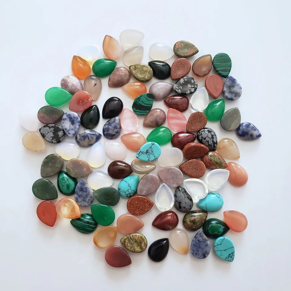 

Wholesale 50pcs/lot 2018 Fashion hot sale assorted reiki natural stones drop CAB CABOCHON teardrop charms mix beads 10x14mm free