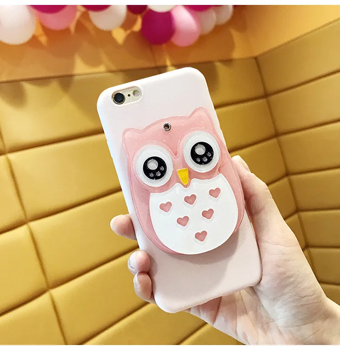 3D Kawaii сова розовый с зеркалом Bling PU чехол для iPhone X XS 10 8 7 6 S 6s Plus plus Чехлы милый