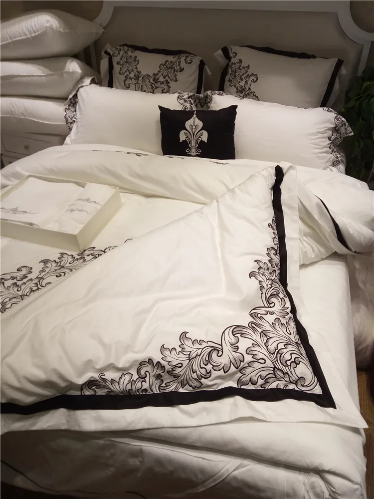 Белый вышитый Комплект постельного белья роскошный однотонный пододеяльник