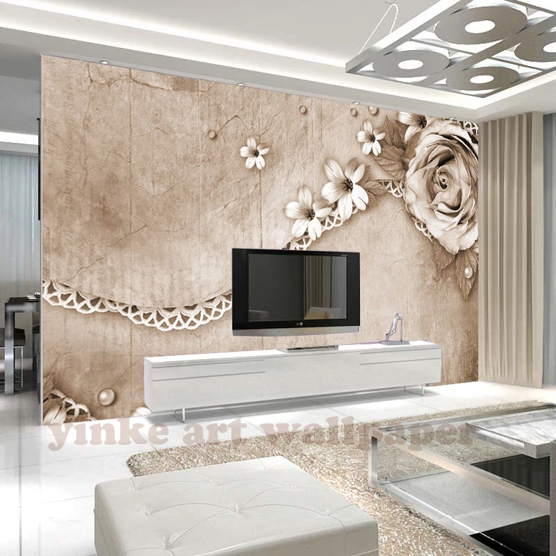 

Custom Wallpaper 3D retro rose laciness simple American style Art Wall Mural living room TV Background Photo Wallpaper