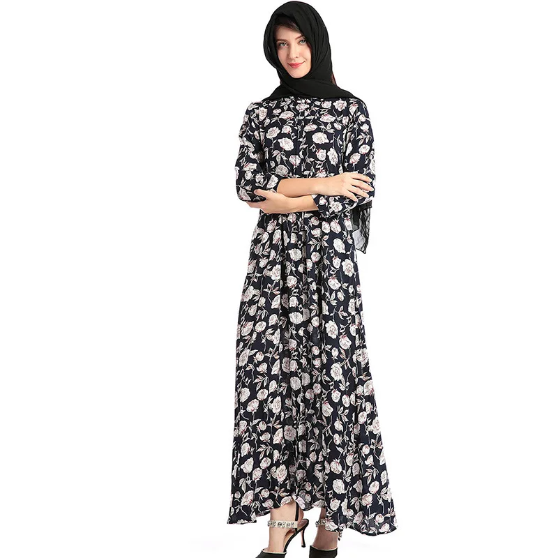 Vintage Print Muslim dress women middle east Maxi long Dress female Slim fit shirt dresses japan Malaysia elegant D510 | Тематическая