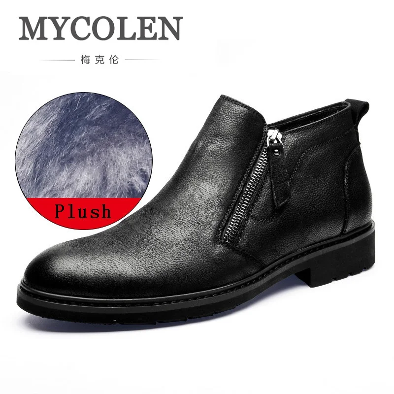 MYCOLEN/Лидер продаж; кожаные мужские зимние ботильоны; ботинки для отдыха; Осенняя обувь; Мужская зимняя модная обувь с круглым носком на плюшевом меху