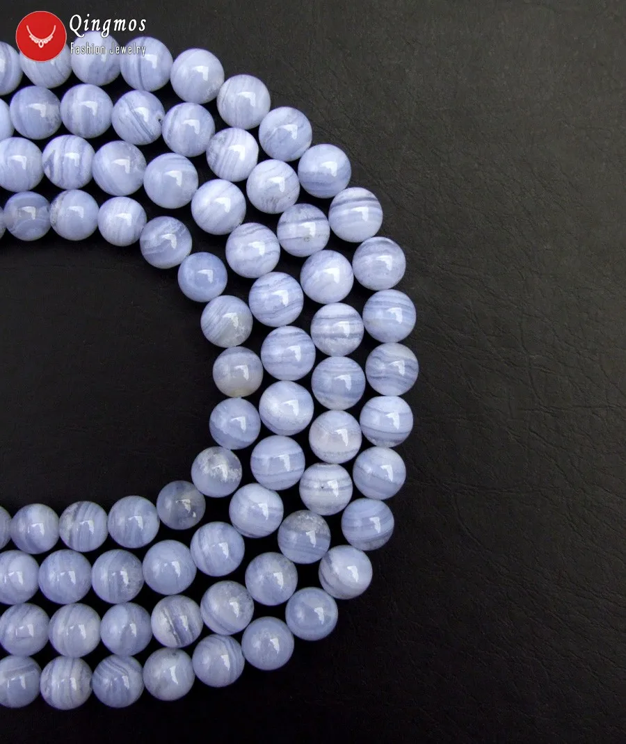 Натуральные бусины Qingmos 9-10 мм круглые синие кружевные Агаты для изготовления