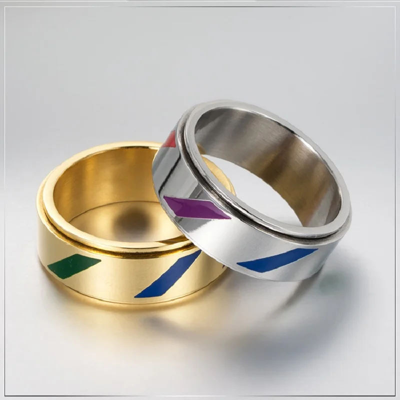 Кольцо из нержавеющей стали LGBT вращающееся кольцо с радугой для влюбленных пара