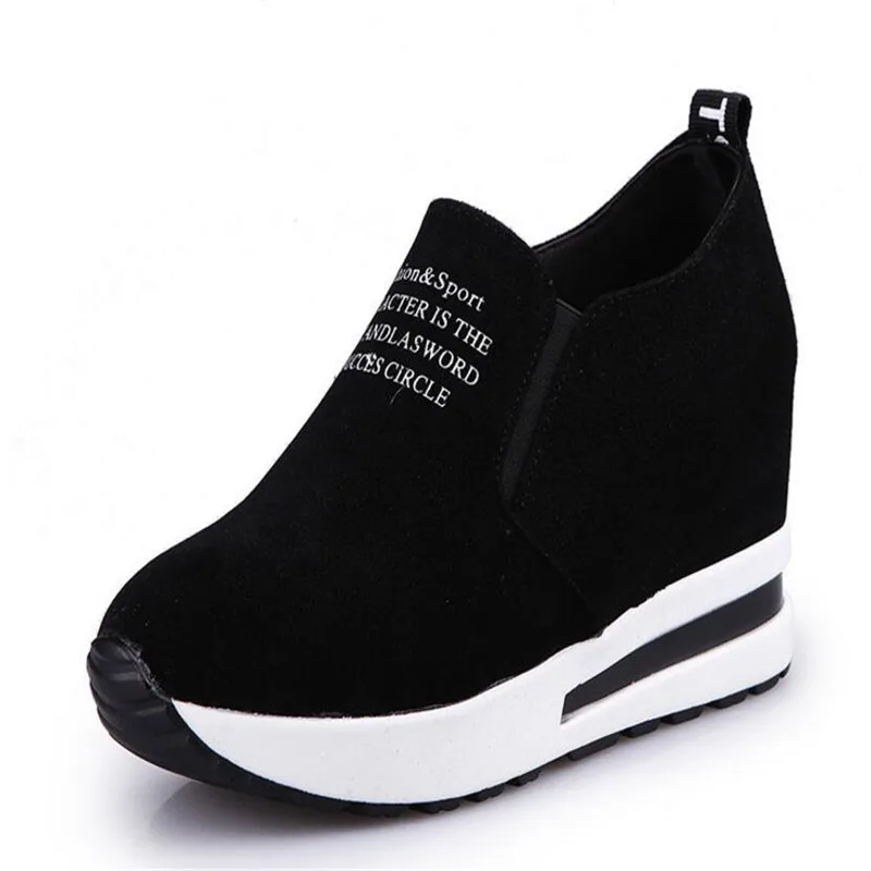 

2019 Flock New High Heel Lady Casual black/Red Women Sneakers Leisure Platform Shoes Breathable Height Increasing Shoes