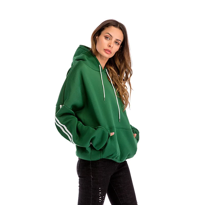 Новые боковые полосы с рукавом фонариком Свободные толстовки плюс размер женщин