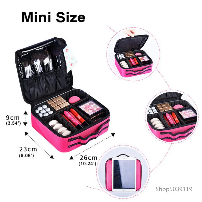Mini size pink Брендовый женский высококачественный профессиональный органайзер для макияжа Bolso Mujer, косметичка, большая емкость, чехол для хранения, многослойный Чехол для костюма - Цвет: Mini size pink