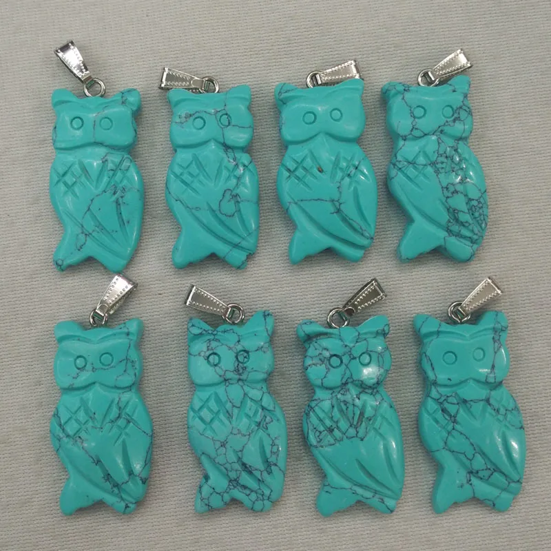 

2017 fashion high quality carved stone animals owl pendants charms for jewelry making wholesale 8pcs/lot free shipping