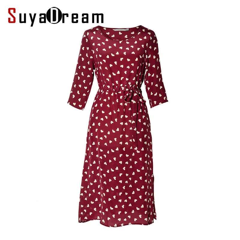 Женское шелковое платье с рукавом 3/4 длинное из 100% натурального шелка принтом