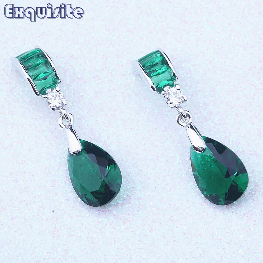 Женские серьги подвески серебряного цвета с зелеными кристаллами|dangle drop earings|dangle