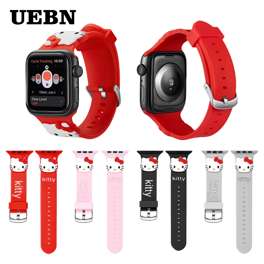 UEBN силиконовый спортивный ремешок для apple watch серии 4 3 2 1 ремешок с Kity для iWatch 42 мм 38 мм 40 мм 44 мм Ремешки для наручных часов