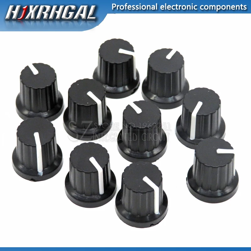 500 Pcs 6mm Shaft Hole Dia Plastic Threaded Knurled Potentiometer Knobs Caps | Электронные компоненты и