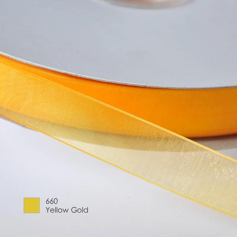 yellow gold 660 YAMA 22 25 32 38 мм для рукоделия, свадебная посылка, 200 ярдов/партия, зеленый, желтый, коричневый цвет, сплошная Прозрачная Шелковая лента из органзы - Цвет: yellow gold 660