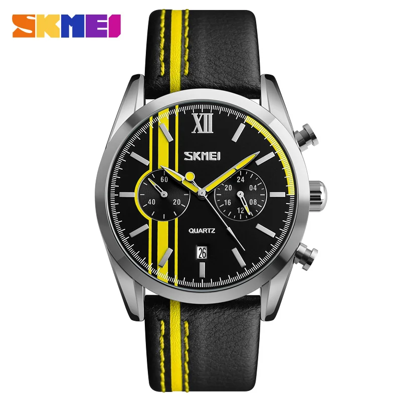 

SKMEI Original Men Quartz Watch Genuine Leather Business Watches Man Clock Chronograph Mlitary Watch Sports Reloj Hombre Male