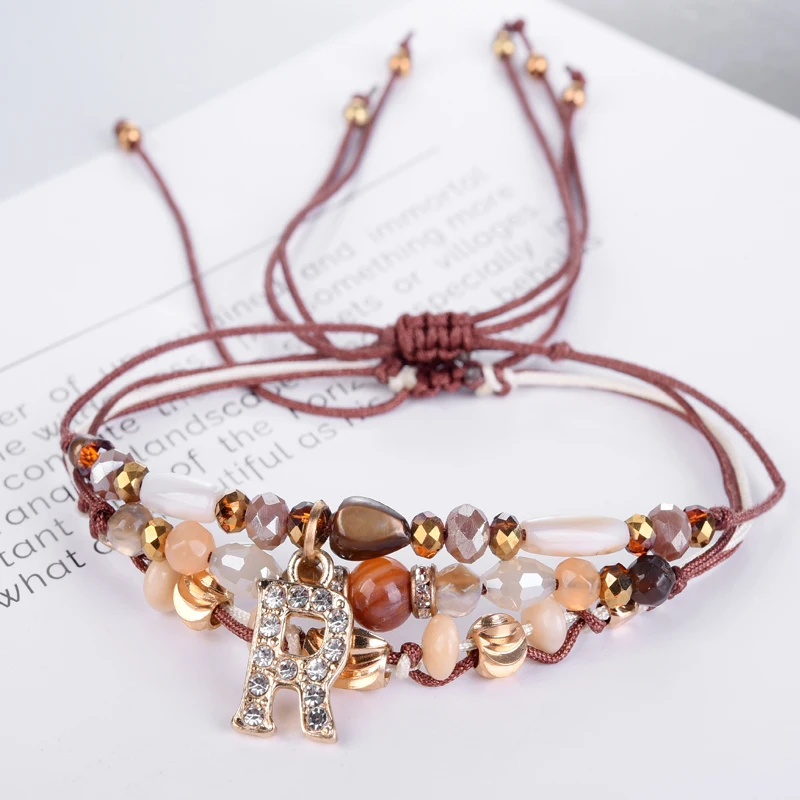 NoEnName pcs Handmade DIY Crystal Letter Charm Bracelet Jewelry Bohemia Beads Weave String Rope Friendship Bracelets For Women | Украшения