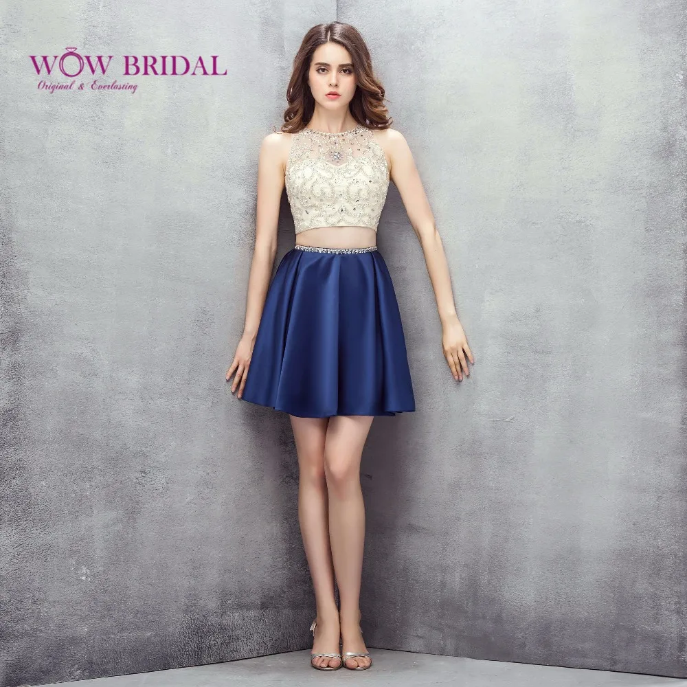 Wowbridal сине-белые короткие платья для встречи выпускников новинка 2021 выпускного