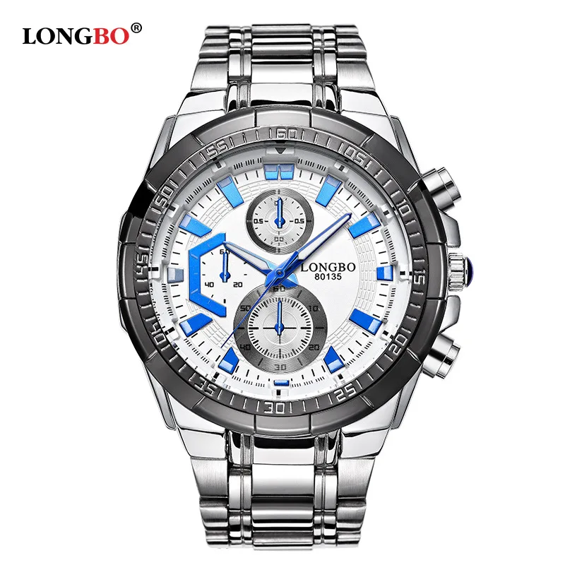 Часы наручные Longbo Мужские кварцевые брендовые модные полностью из нержавеющей