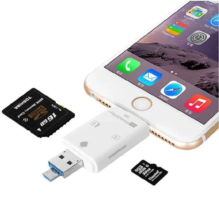 Все в 1 кардридер i Flash usb2.0 2 слота USB для iPhone 7 6 Plus 5 5S ipad 4 air mini 3 Android OTG телефонов|usb