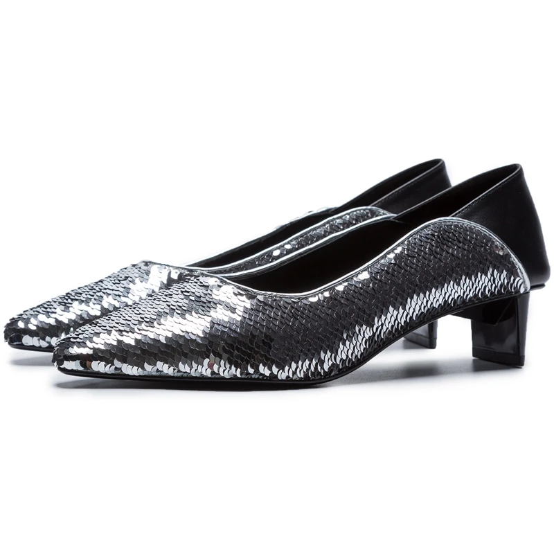 Enmayer 2020 Women Fashion Low Heel Pumps Sequined Cloth Pointed Toe Zapatos De Mujer Moda Vestir Size 34-39 LY442 | Обувь