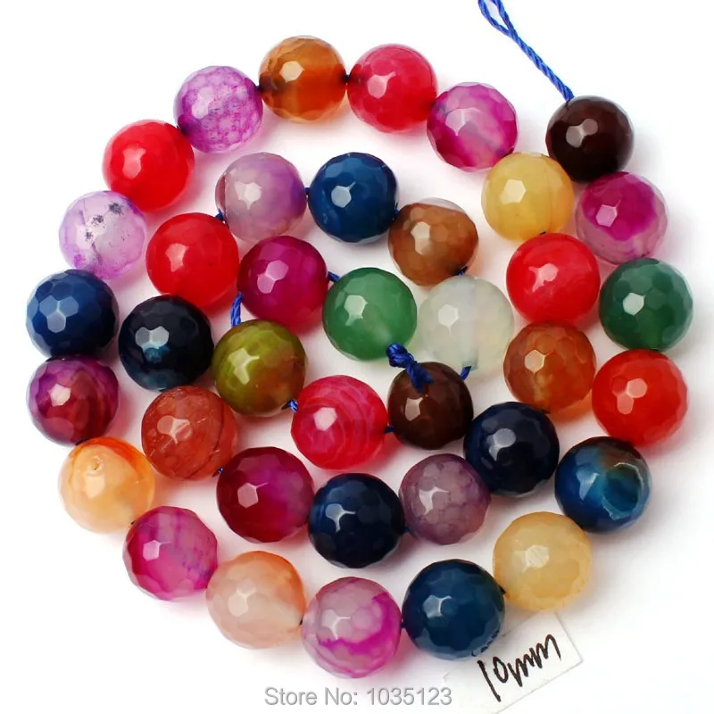 

10mm Pretty Mixed Color Agates Faceted Round Shape Loose Beads Strand 15" DIY Creative Jewellery Making w3057