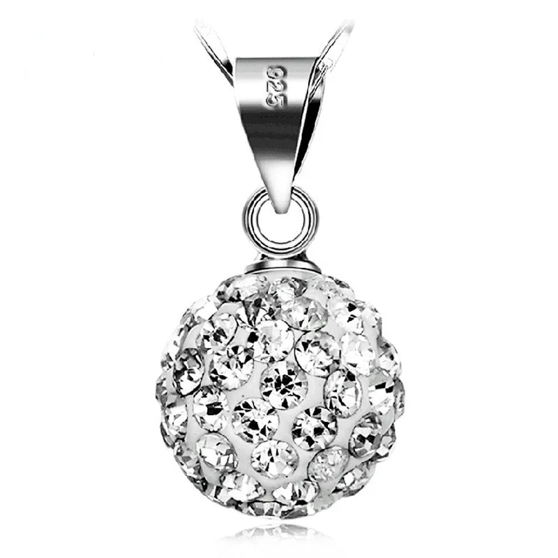 

Wholesale 925 sterling silver fashion Shambhala ball shiny crystal ladies pendant necklace jewelry female short chain gift cheap