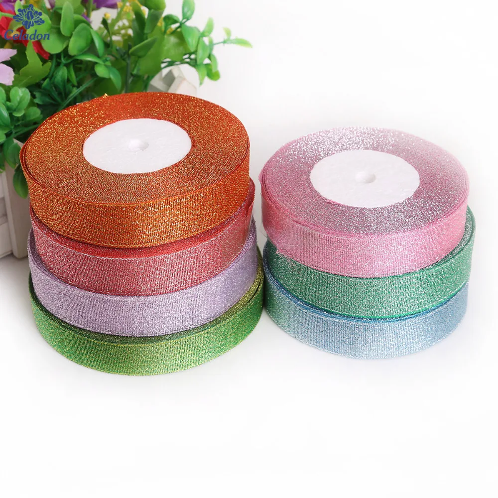Ленты из органзы с металлическим блеском разноцветные 25 ярдов 20 мм ширина