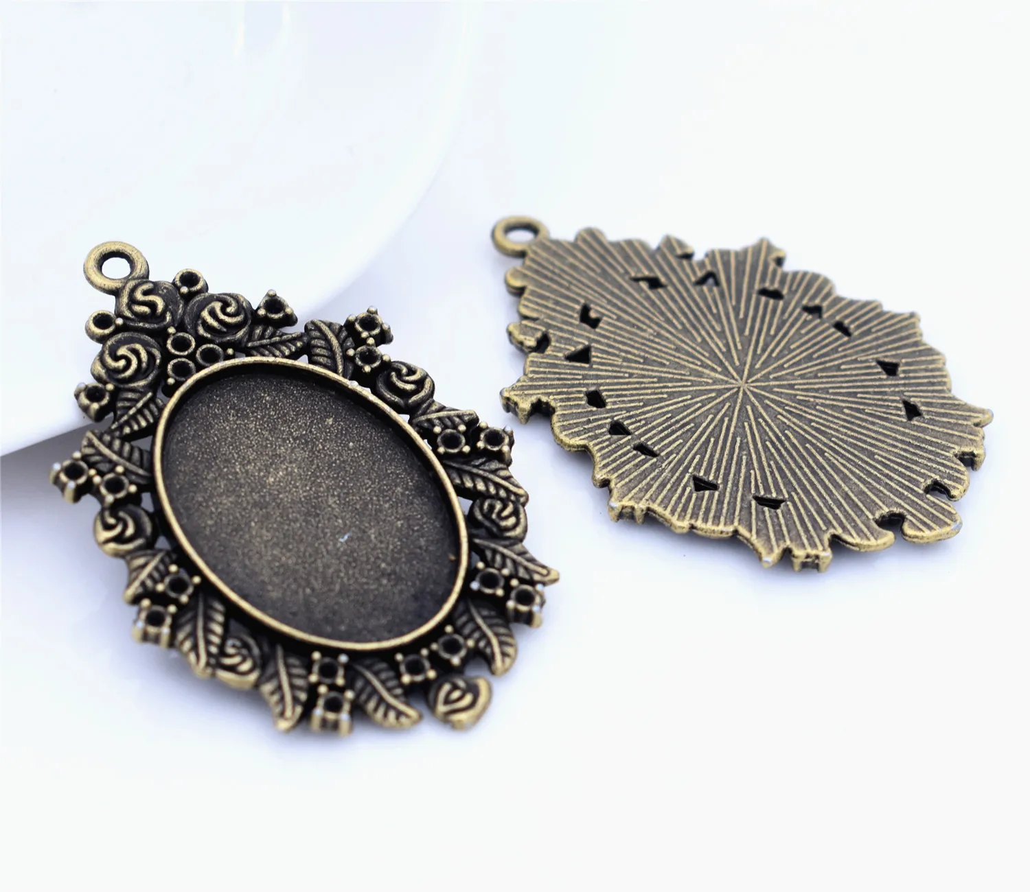 

New Fashion 4pcs 18x25mm Inner Size Antique Bronze Plated Flower Style Cabochon Base Cameo Setting Charms Pendant-A4-16