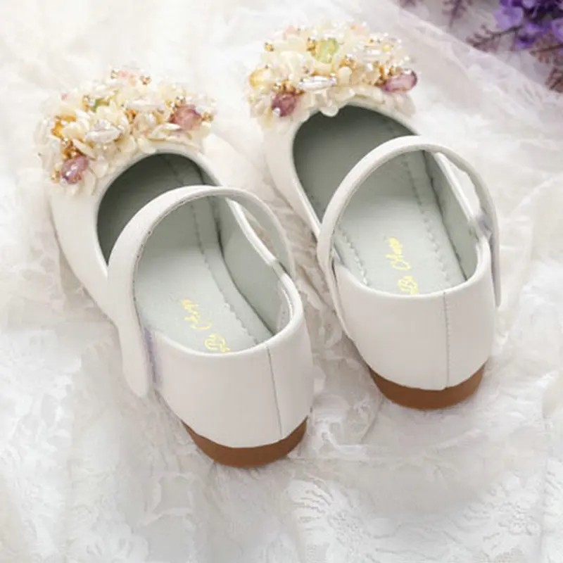 Туфли принцессы Детские кожаные милые цветы повседневная обувь на плоской