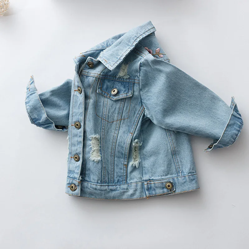 Fashion Autumn Children Girls Vintage WASHED HOLE Denim Jeans Jackets Embroidery Flora Outwear Kids Clothes Casaco Coats S5581 | Детская