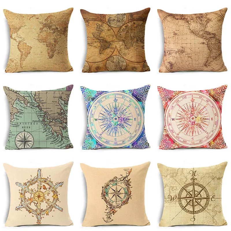 

Nordic Nautical Anchor Sailor Sailing Map Cotton Cushion cover