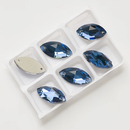 YANRUO 3223 Navette плоские с задней стороны стеклянные бусины, Стразы для шитья, стразы, пришивные камни и кристаллы для рукоделия - Цвет: Sapphire