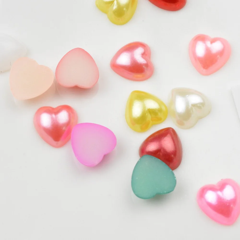 FLTMRH 12MM 100PCS Mix Color Imitation Pearl Half Round Flatback Heart Shape Beads for Scrapbook Wedding Cards Embellishments | Украшения и