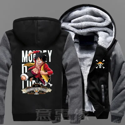 

New One Piece Hoodie Anime Edward Newgate Luffy Coat Jacket Winter Men Thick Zipper Sweatshirt