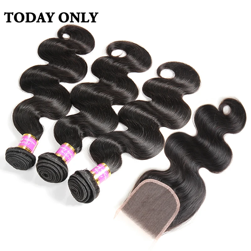 Сегодня только Бразильский объемная волна пучки 4x4 закрытия шнурка с ребенком