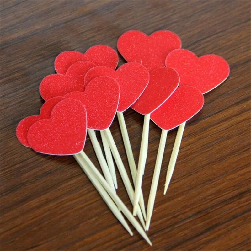 Новые 60 шт цветные блестящие вставные КАРТЫ в форме сердца с зубочисткой