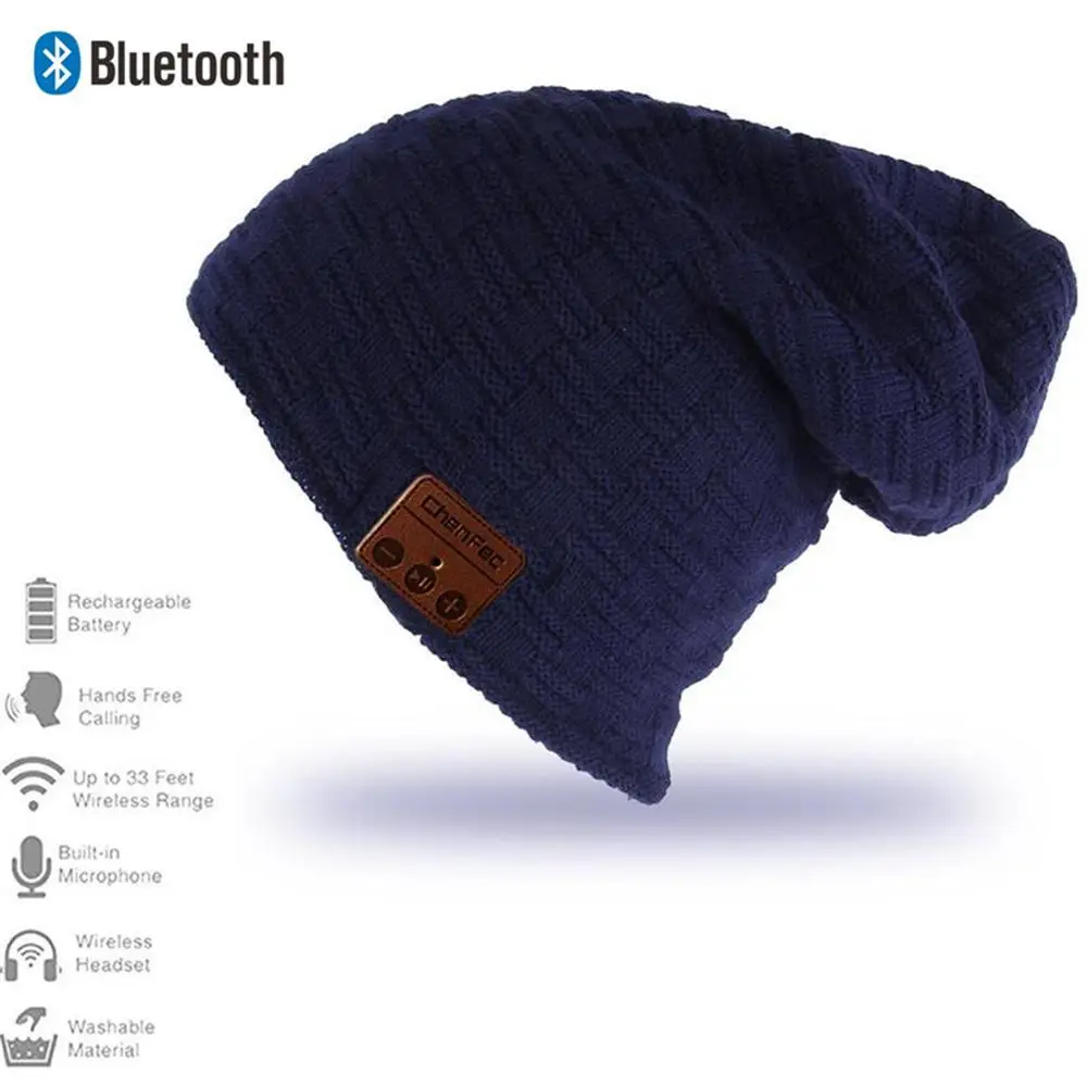Small-grid-Blue Лучший рождественский подарок, модная Беспроводная Bluetooth музыкальная шапка, Bluetooth наушники, гарнитура, динамик, микрофон, Спортивные Вязаные шапки - Цвет: Small-grid-Blue