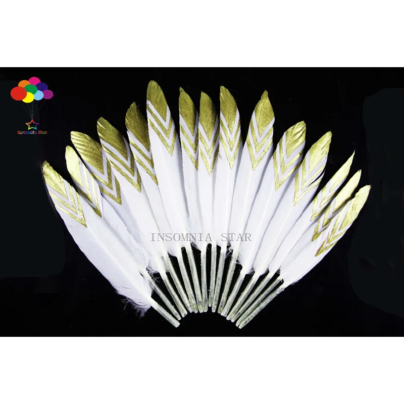 

wholesale beautiful Premium Diy 10-100 PCS white golden glitter Pheasant Tail Feathers 4-6inch/10-15cm carnival costume headress