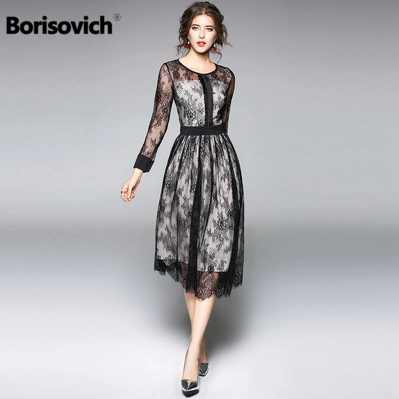Borisovich роскошное черное кружевное женское платье, Новое поступление, Весенняя мода, с круглым вырезом, элегантное, тонкое, для девушек, для вечеринки, платья M086