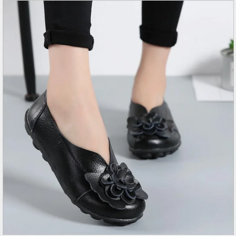 

Spring Autumn Women Loafers Genuine Leather Flat Shoes Ballet Flats Round Toe Comfortable Casual Women Shoes Plus Size #35-44