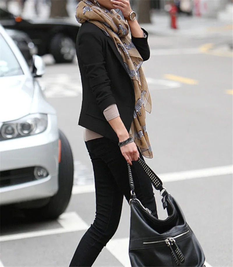 

women slim autumn blazer long sleeve one botton casual women solid blazer cotton & spandex Jacket Coat office wear plus size