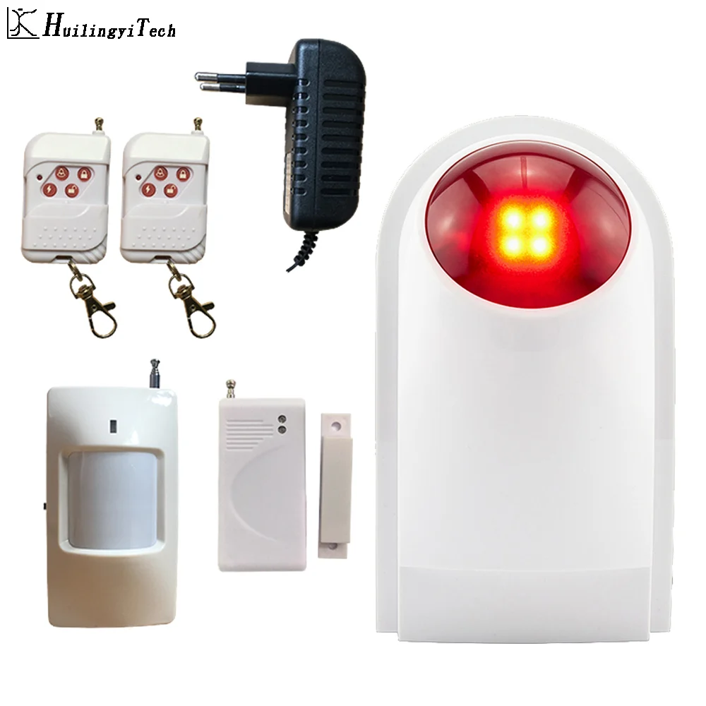 HuilingyiTech 110dB Indoor Outdoor Wireless Flashing Siren Strobe Light Siren Home Alarm Security System