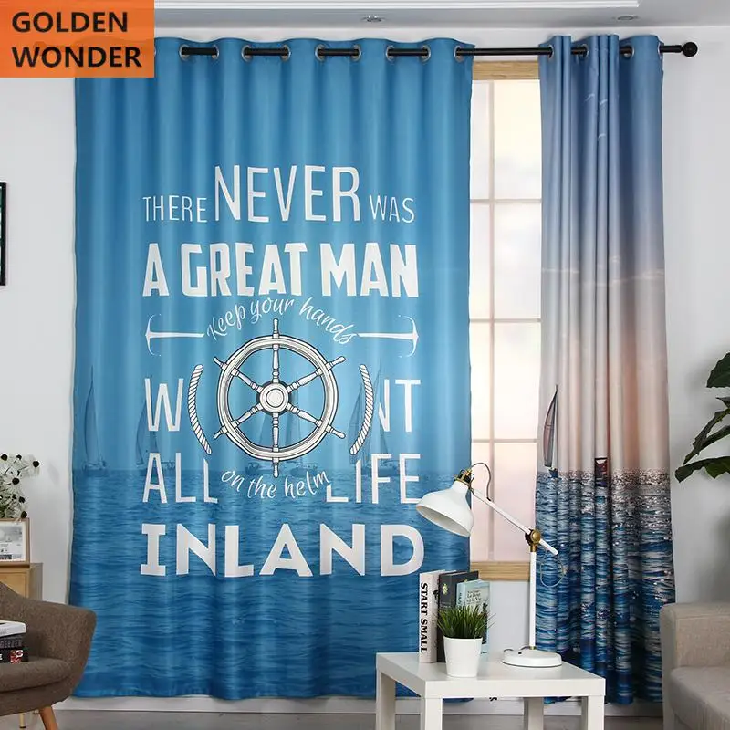 Personalized Modern Custom Living Room Curtain Creative Ocean Scenery Thick Blue Shading Kids Bedroom Curtains | Дом и сад