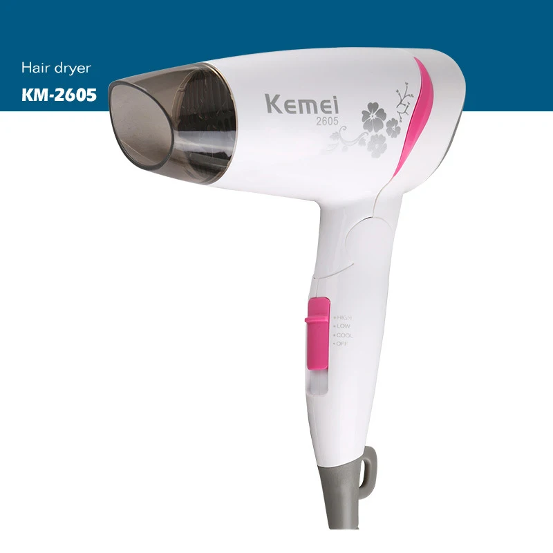 Kemei KM-2605 белый складной маленький бытовой мини фен для волос с европейской вилкой